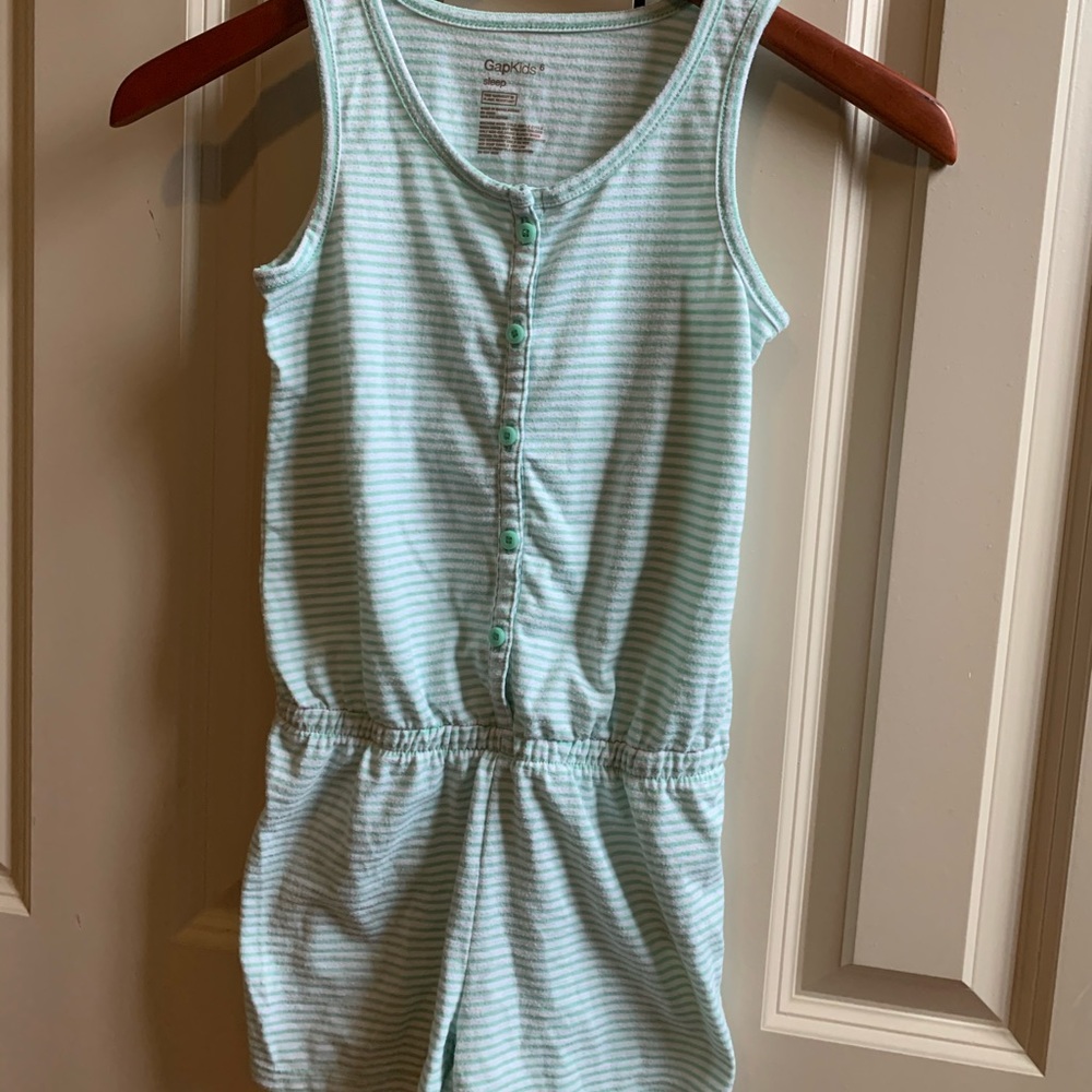 Green and white striped romper